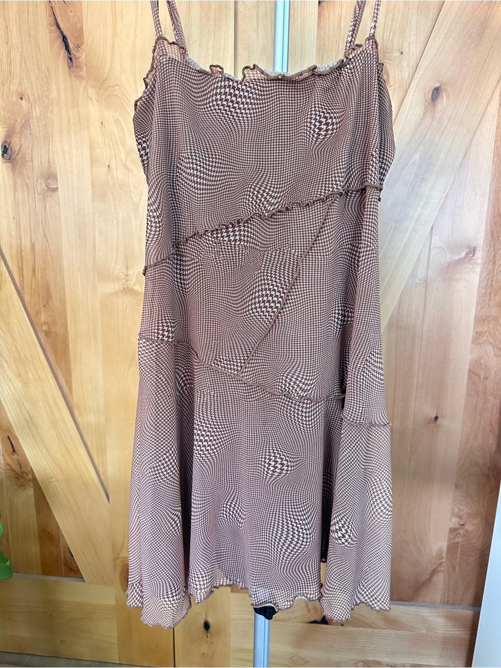 Y2K Urban Outfitters Sheer Mesh Slip Dress Brown Micro Check Baby Doll